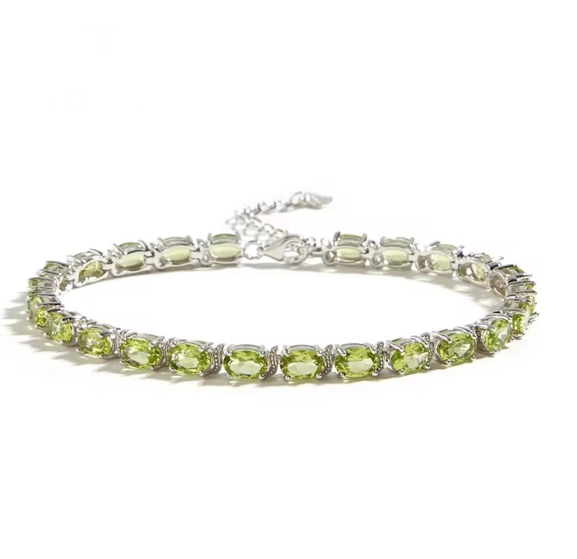 Silver Peridot Bracelet – Oval Cut, Natural Gemstones