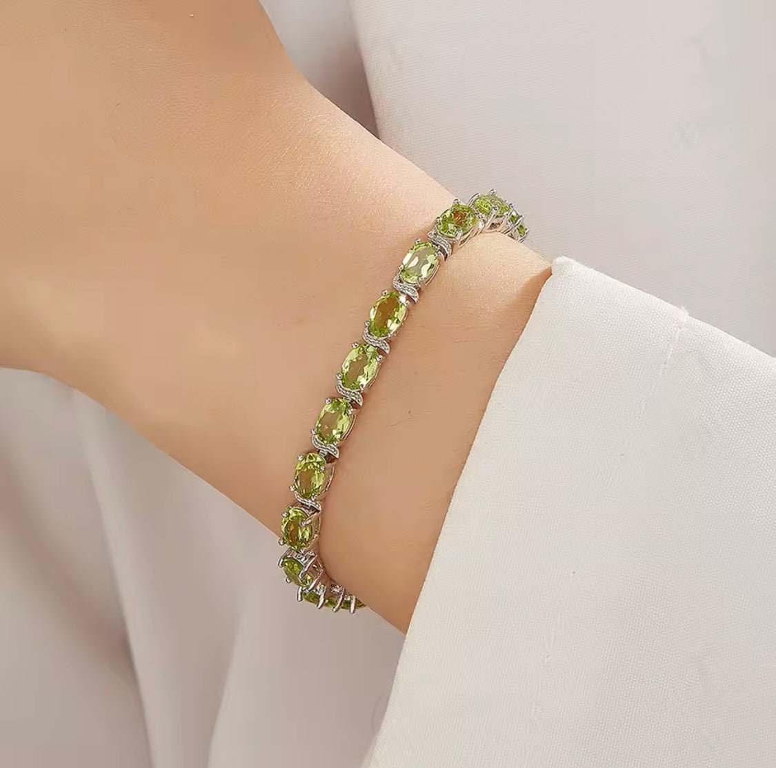 Silver Peridot Bracelet – Oval Cut, Natural Gemstones