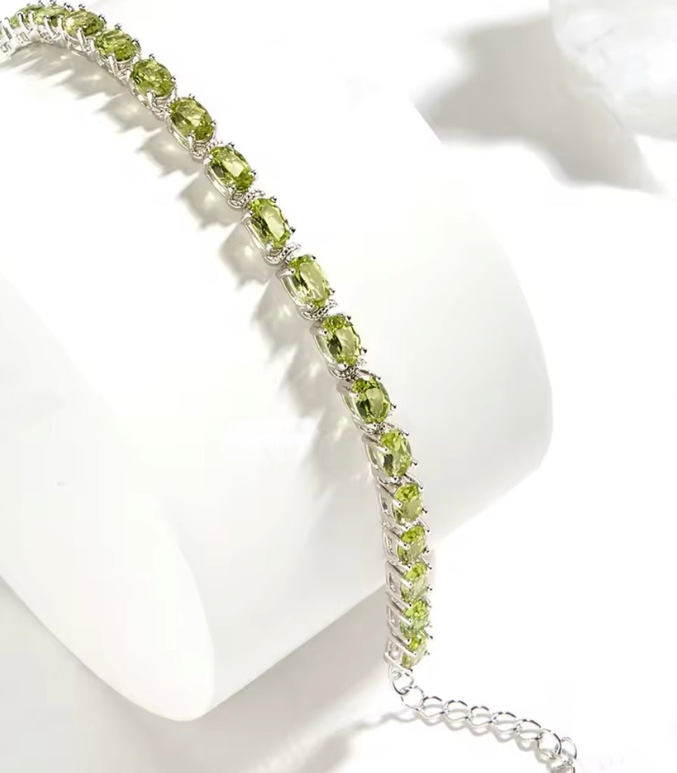 Silver Peridot Bracelet – Oval Cut, Natural Gemstones
