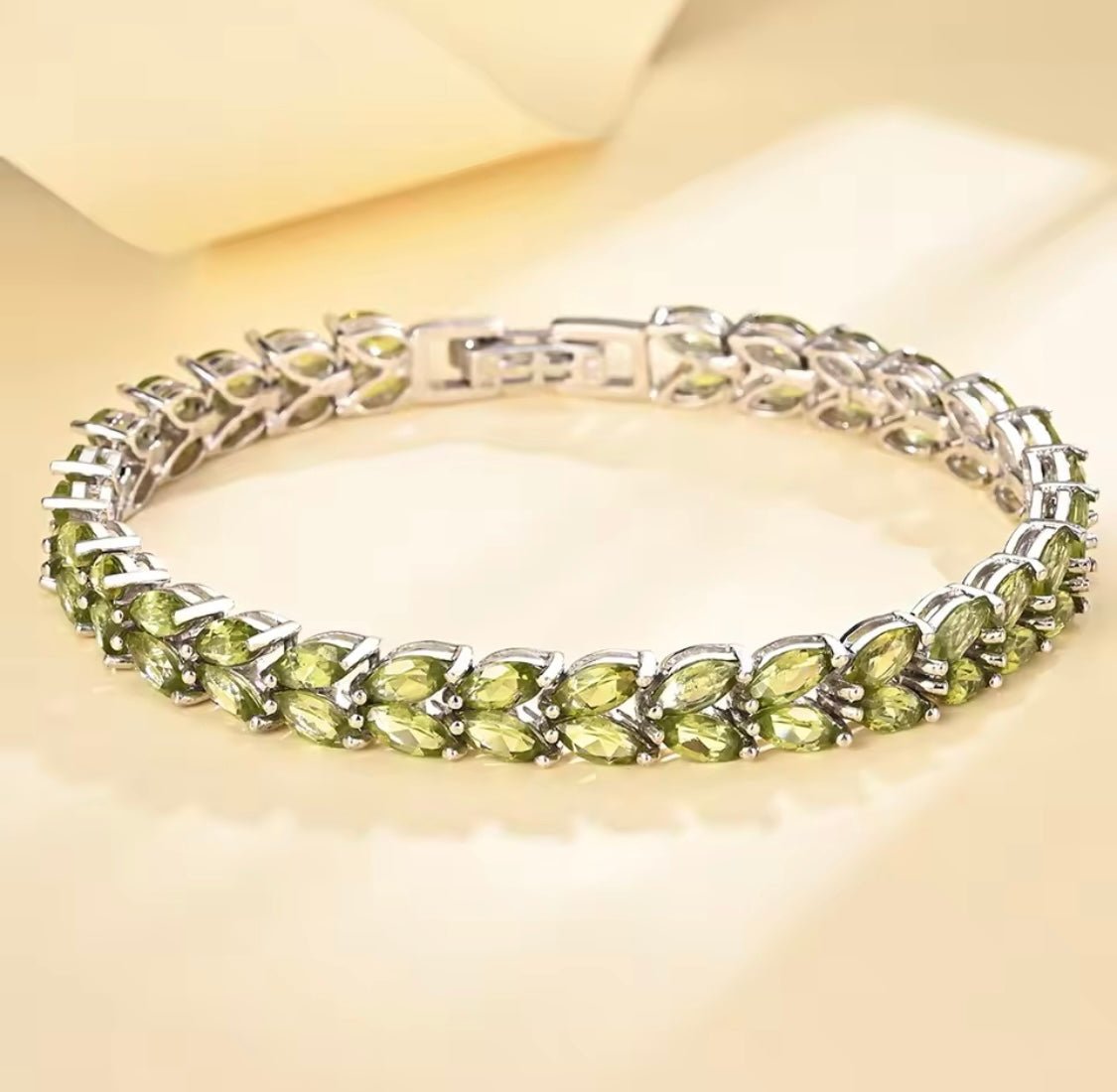 Silver Peridot Tennis Bracelet – Marquise Cut, Natural Gemstones