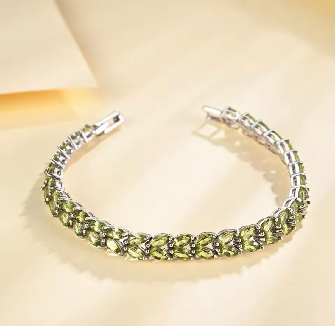 Silver Peridot Tennis Bracelet – Marquise Cut, Natural Gemstones