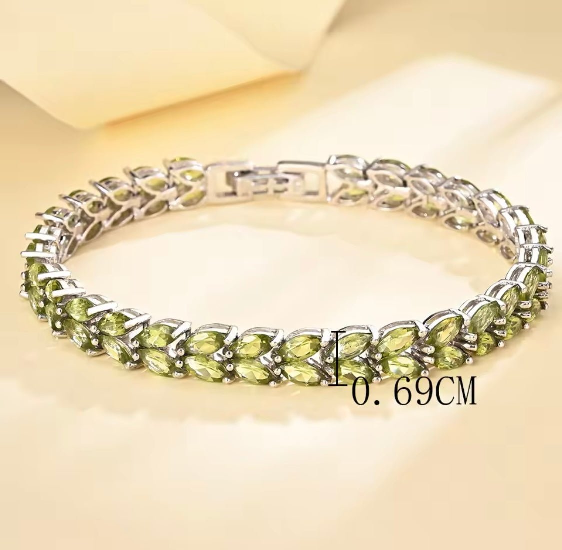 Silver Peridot Tennis Bracelet – Marquise Cut, Natural Gemstones