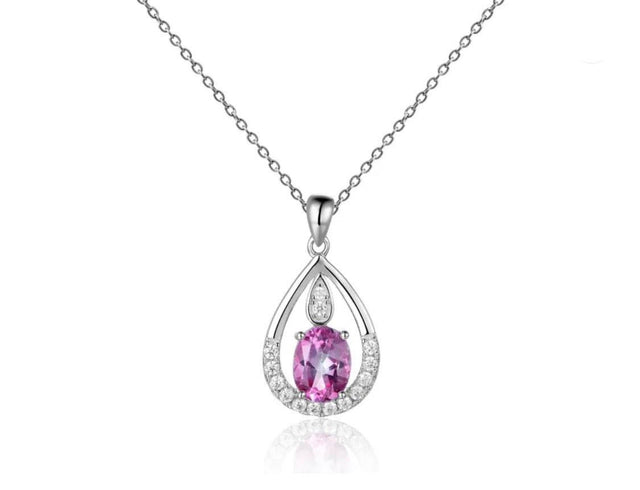 Silver Pink Topaz Pendant with chain