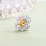 Silver Resizable Ring with Natural Citrine – Cushion Cut & Zirconia Accents