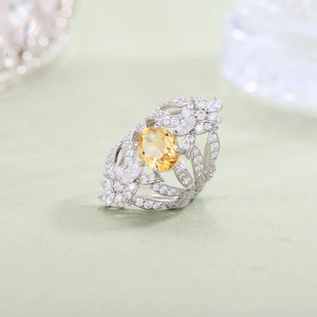 Silver Resizable Ring with Natural Citrine – Oval Cut, Statement Design