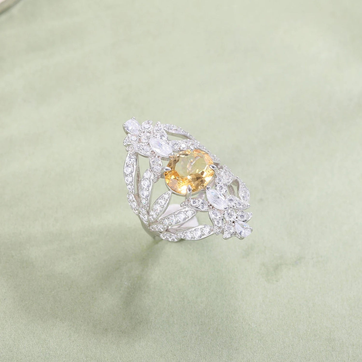 Silver Resizable Ring with Natural Citrine – Oval Cut, Statement Design