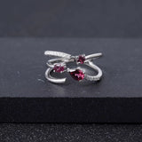 Silver Resizable Ring with Natural Rhodolite Garnet 0.87 ct – Drop, Oval & Round Cut