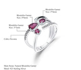 Silver Resizable Ring with Natural Rhodolite Garnet 0.87 ct – Drop, Oval & Round Cut
