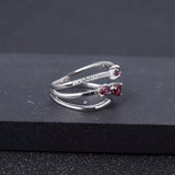 Silver Resizable Ring with Natural Rhodolite Garnet 0.87 ct – Drop, Oval & Round Cut