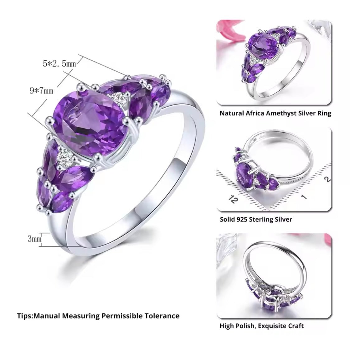 Silver Ring 2.50 ct Amethyst