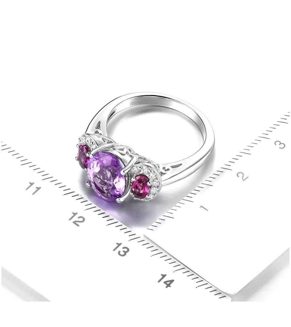 Silver Ring 3.20 ct Amethyst / Rhodolite Garnet