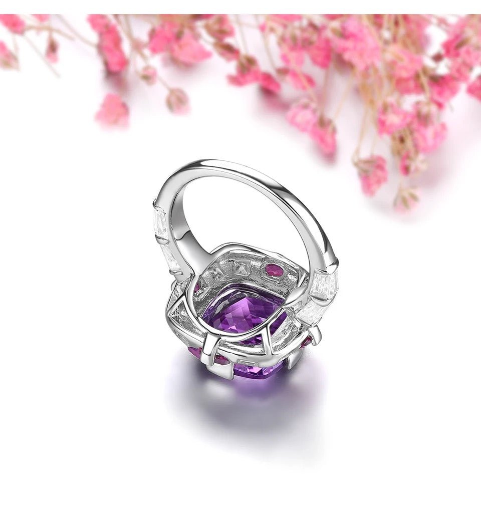 Silver Ring 7.80 ct Amethyst / Rhodolite Garnet