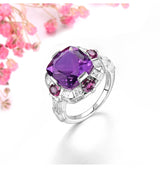 Silver Ring 7.80 ct Amethyst / Rhodolite Garnet