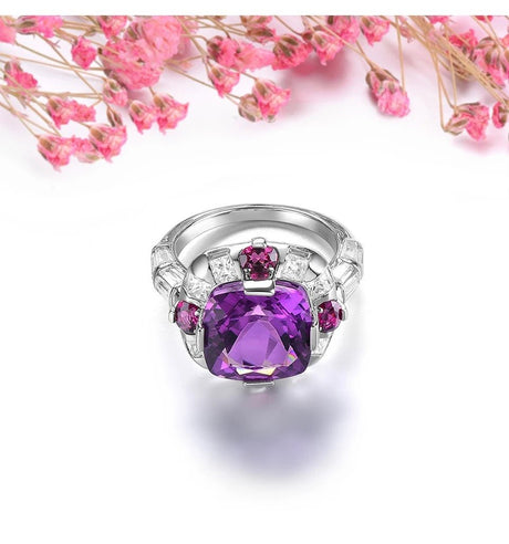 Silver Ring 7.80 ct Amethyst / Rhodolite Garnet
