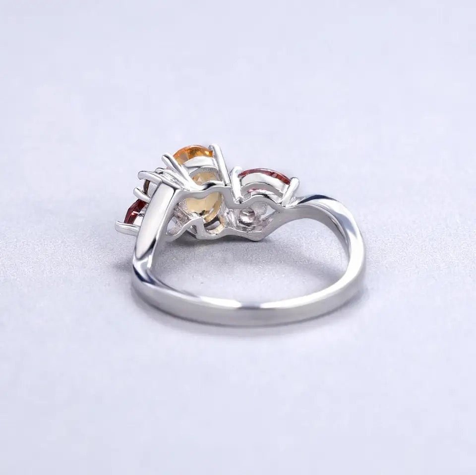 Silver Ring with Citrine, Garnet & Smoky Quartz 1.34 ct – Pear & Round Cut