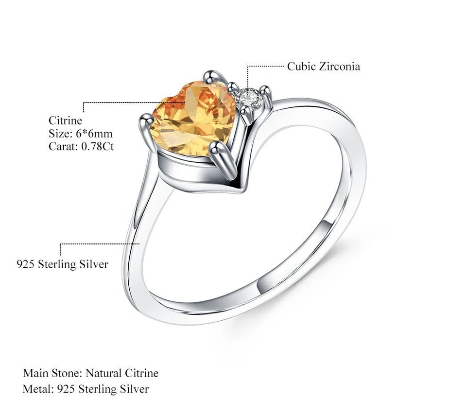 Silver Ring with Natural Citrine 0.78 ct – Heart Cut