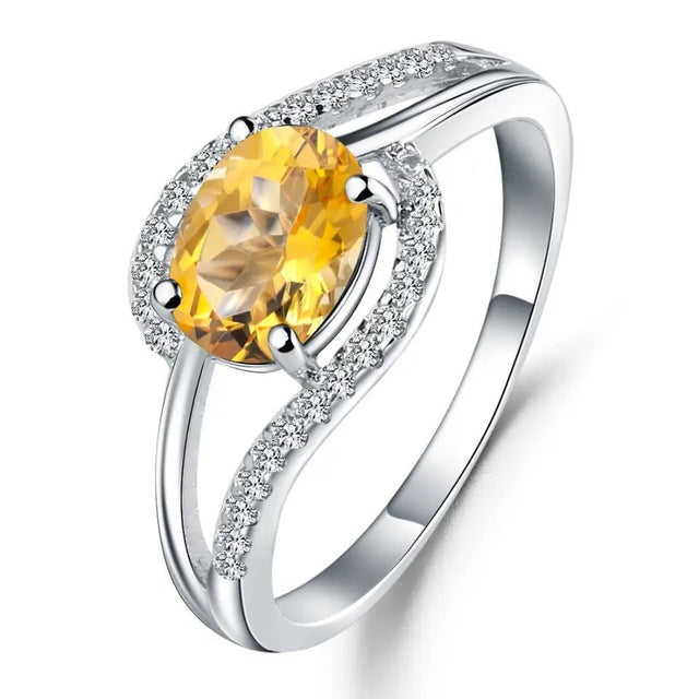 Silver Ring with Natural Citrine 1.30 ct – Oval Cut, Halo Design