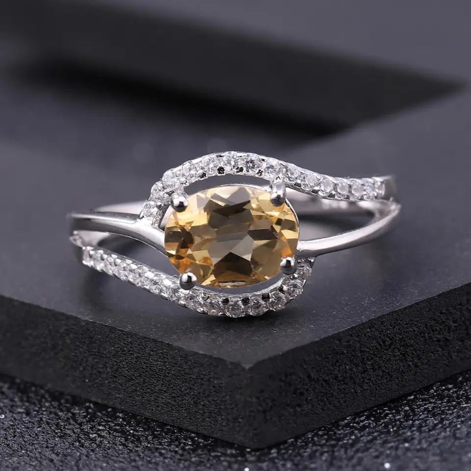 Silver Ring with Natural Citrine 1.30 ct – Oval Cut, Halo Design