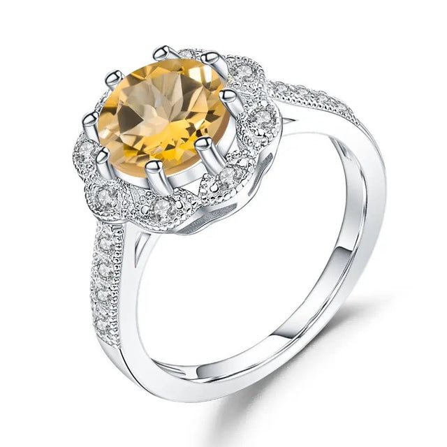 Silver Ring with Natural Citrine 2.01 ct – Round Cut, Halo Design