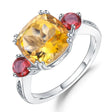 Silver Ring with Natural Citrine & Garnet 5.55 ct – Cushion & Round Cut