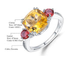 Silver Ring with Natural Citrine & Garnet 5.55 ct – Cushion & Round Cut