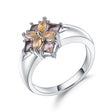 Silver Ring with Natural Citrine & Smoky Quartz 0.92 ct – Fancy Cut Floral Design