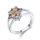 Silver Ring with Natural Citrine & Smoky Quartz 0.92 ct – Fancy Cut Floral Design