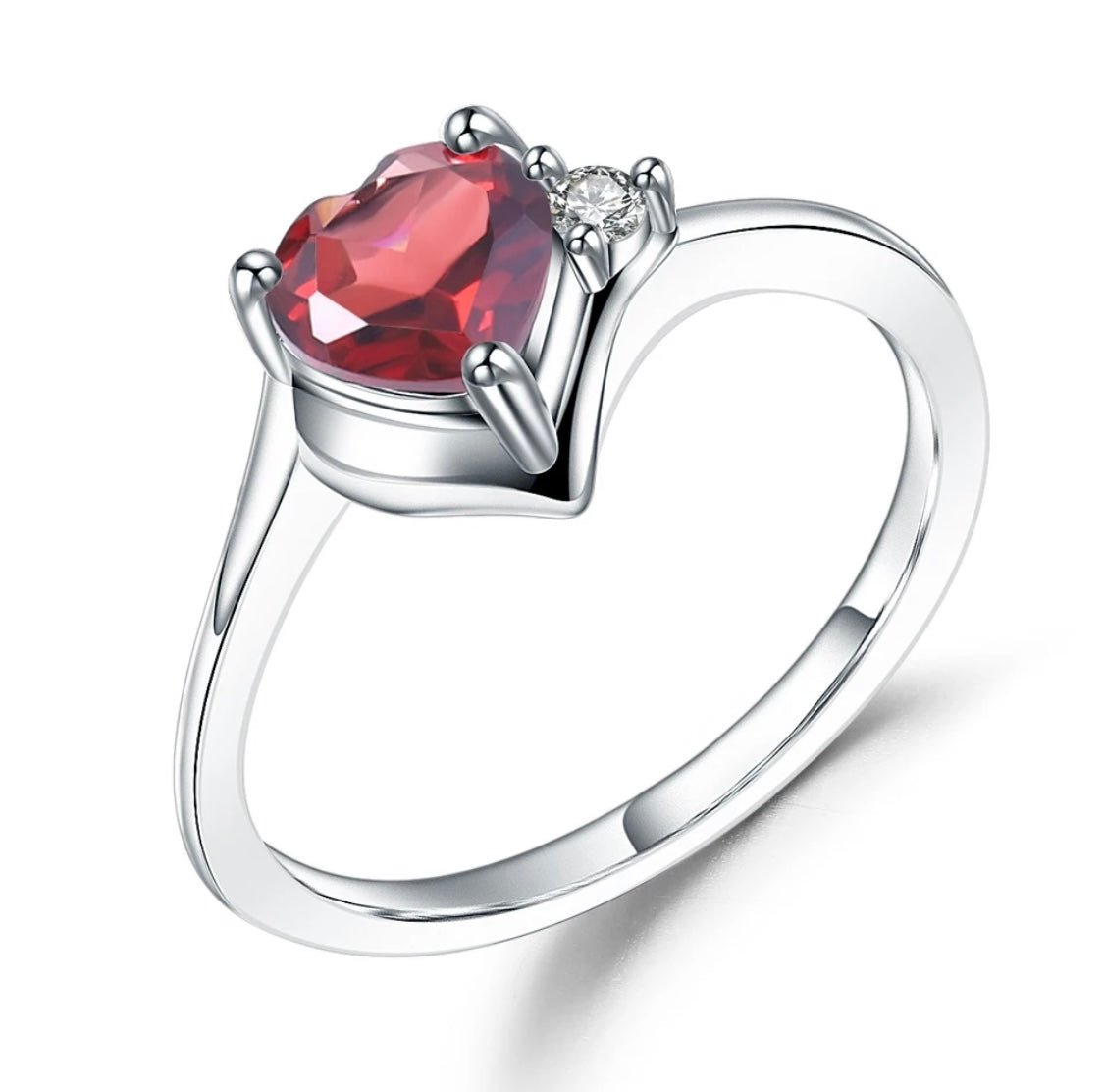 Silver Ring with Natural Garnet 0.78 ct – Heart Cut