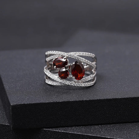 Silver Ring with Natural Garnet 1.87 ct – Oval Cut