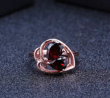 Silver Ring with Natural Garnet 2.20 ct – Drop Cut, Rose Gold Plated
