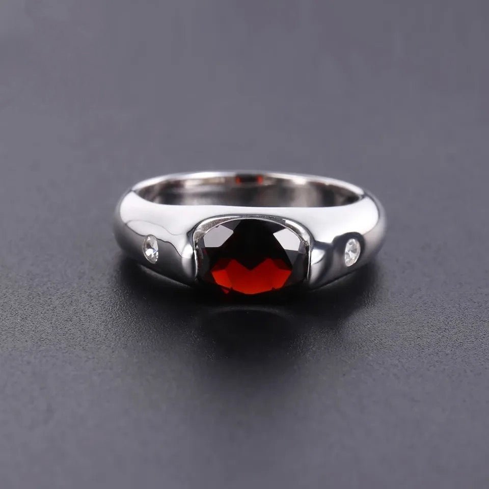 Silver Ring with Natural Garnet 2.21 ct – Oval Cut