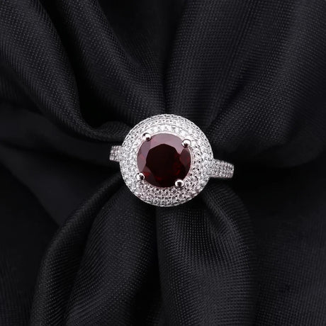 Silver Ring with Natural Garnet 3.15 ct – Round Cut