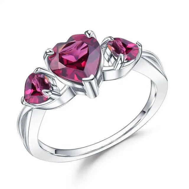 Silver Ring with Natural Rhodolite Garnet 2.06 ct – Heart Cut