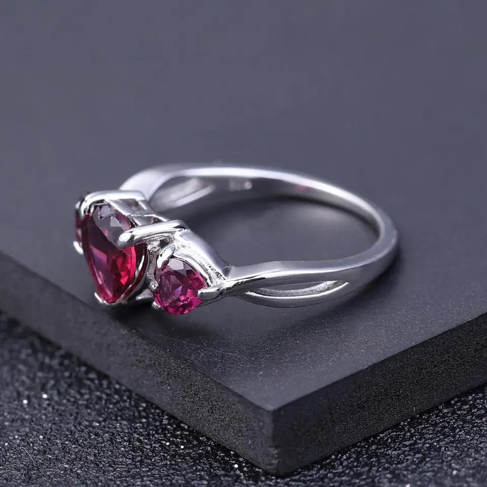 Silver Ring with Natural Rhodolite Garnet 2.06 ct – Heart Cut