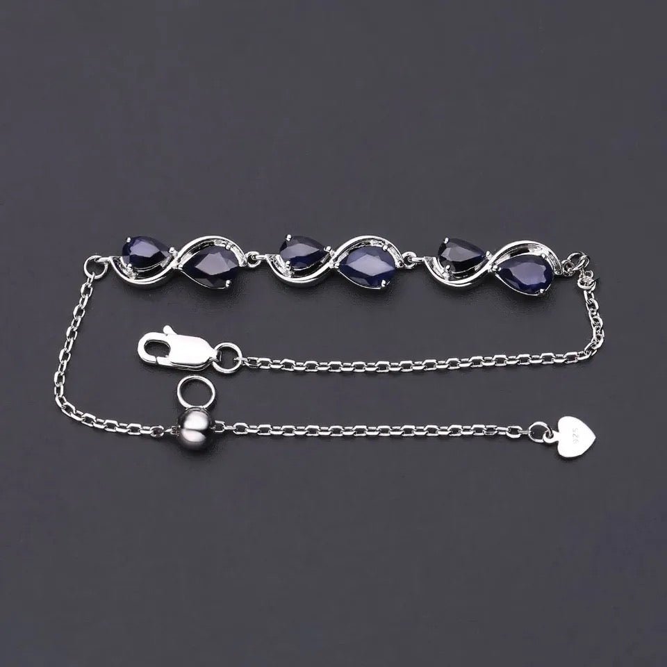 Silver Sapphire Bracelet 3.41 ct – Pear Cut, Natural Gemstones