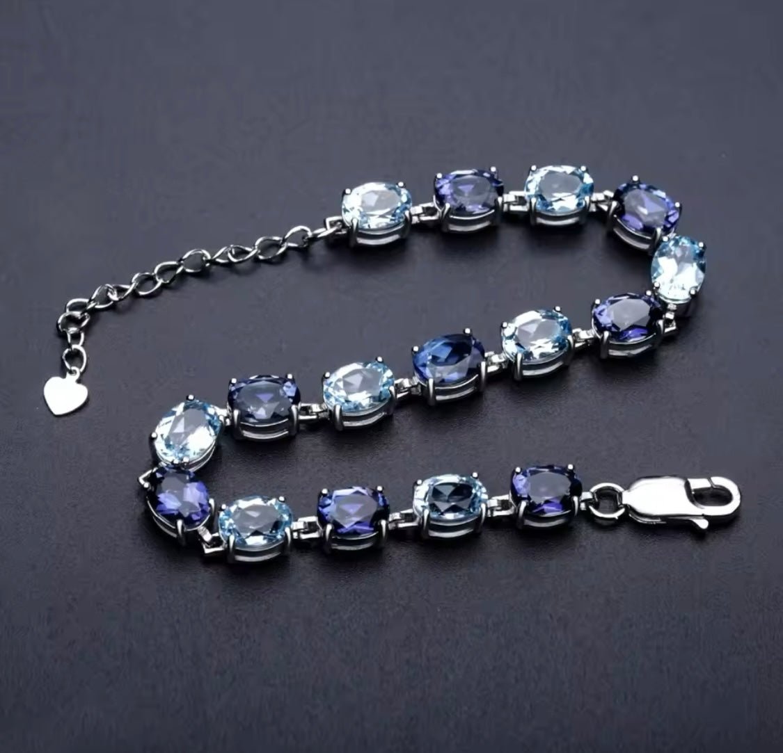 Silver Sky Blue Topaz 12.64 ct + Mystic Quartz 10.32 ct Bracelet