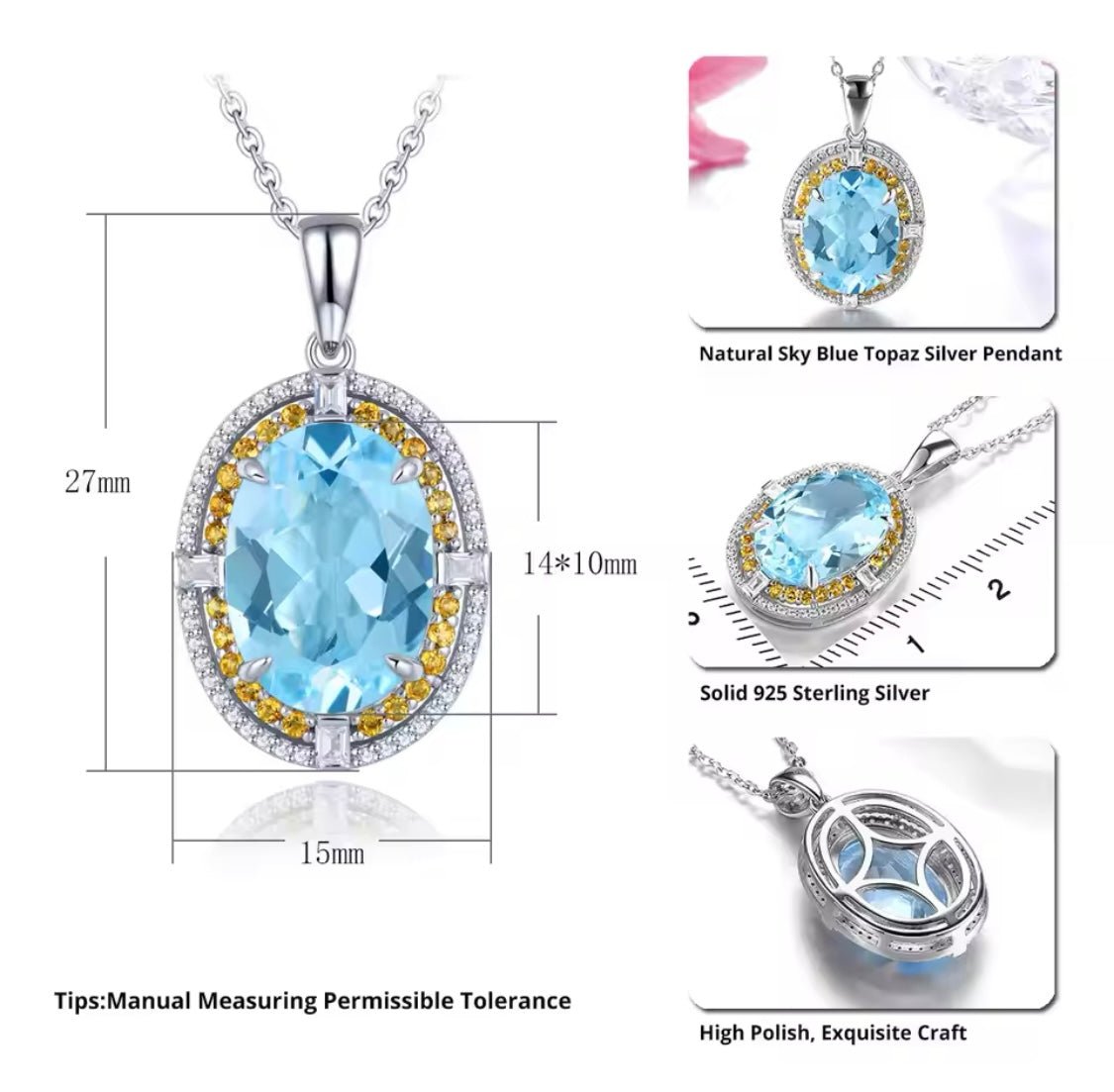 Silver Sky Blue Topaz 8.00 ct Pendant