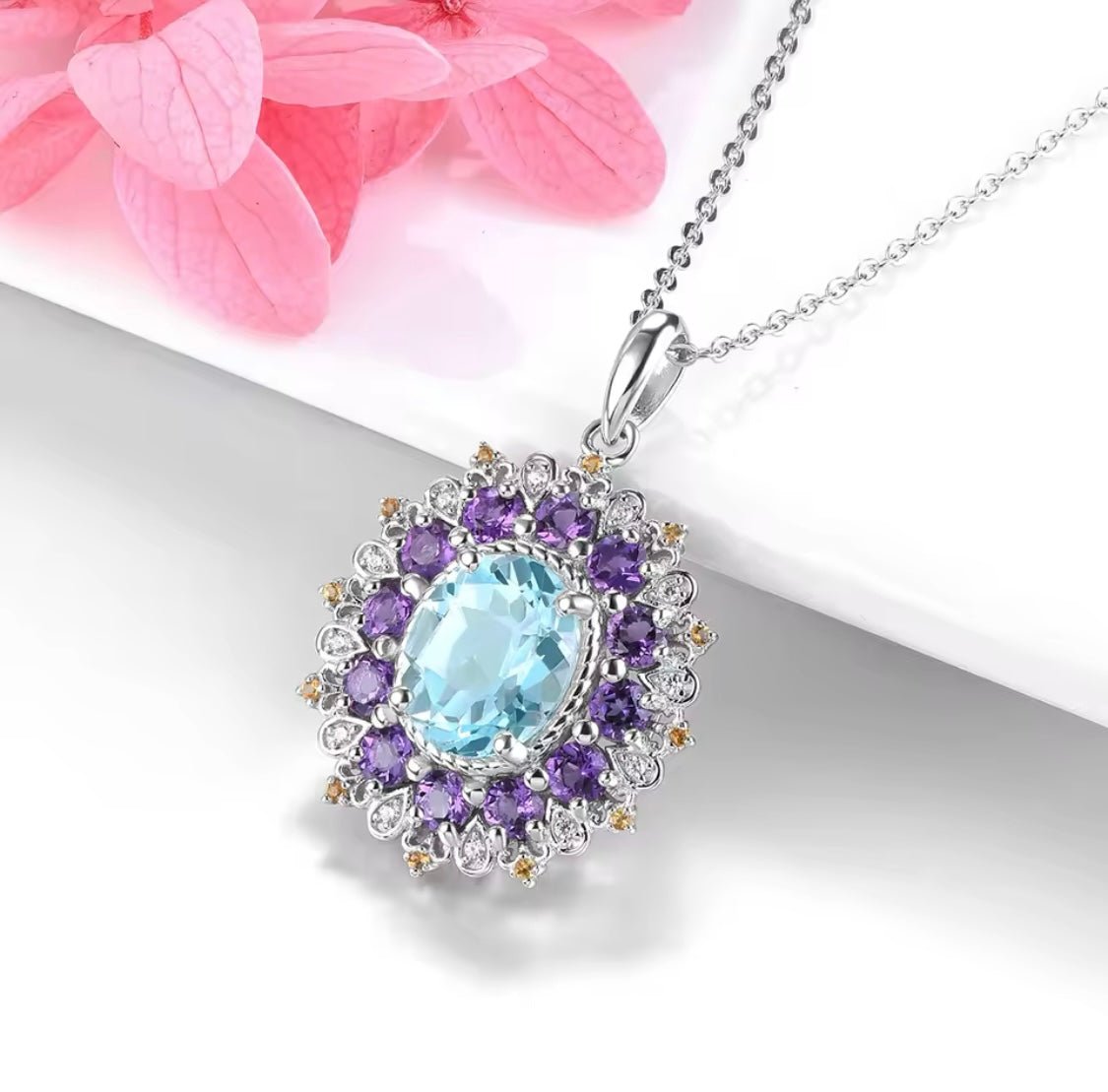 Silver Sky Blue Topaz / Amethyst 4.50 ct Pendant