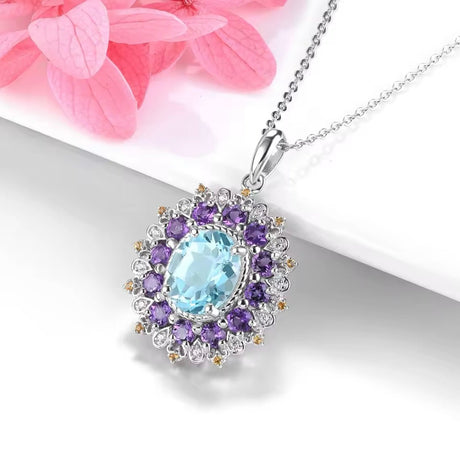 Silver Sky Blue Topaz / Amethyst 4.50 ct Pendant