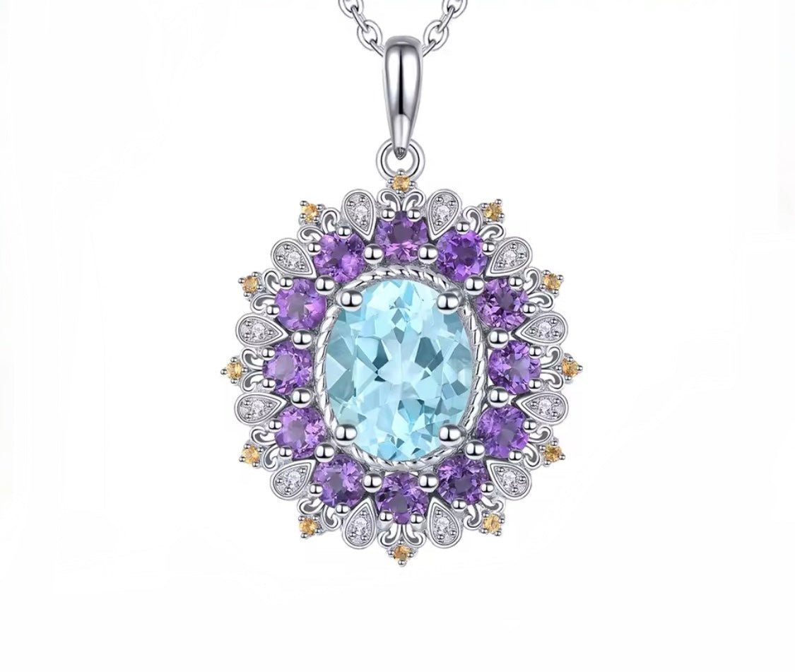 Silver Sky Blue Topaz / Amethyst 4.50 ct Pendant