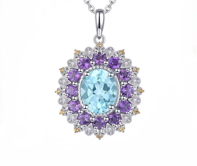 Silver Sky Blue Topaz / Amethyst 4.50 ct Pendant