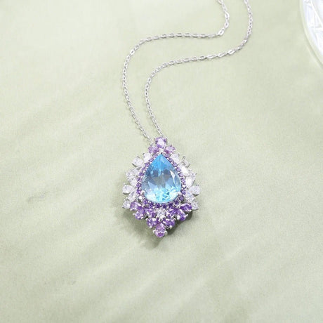 Silver Sky Blue Topaz Pendant with chain