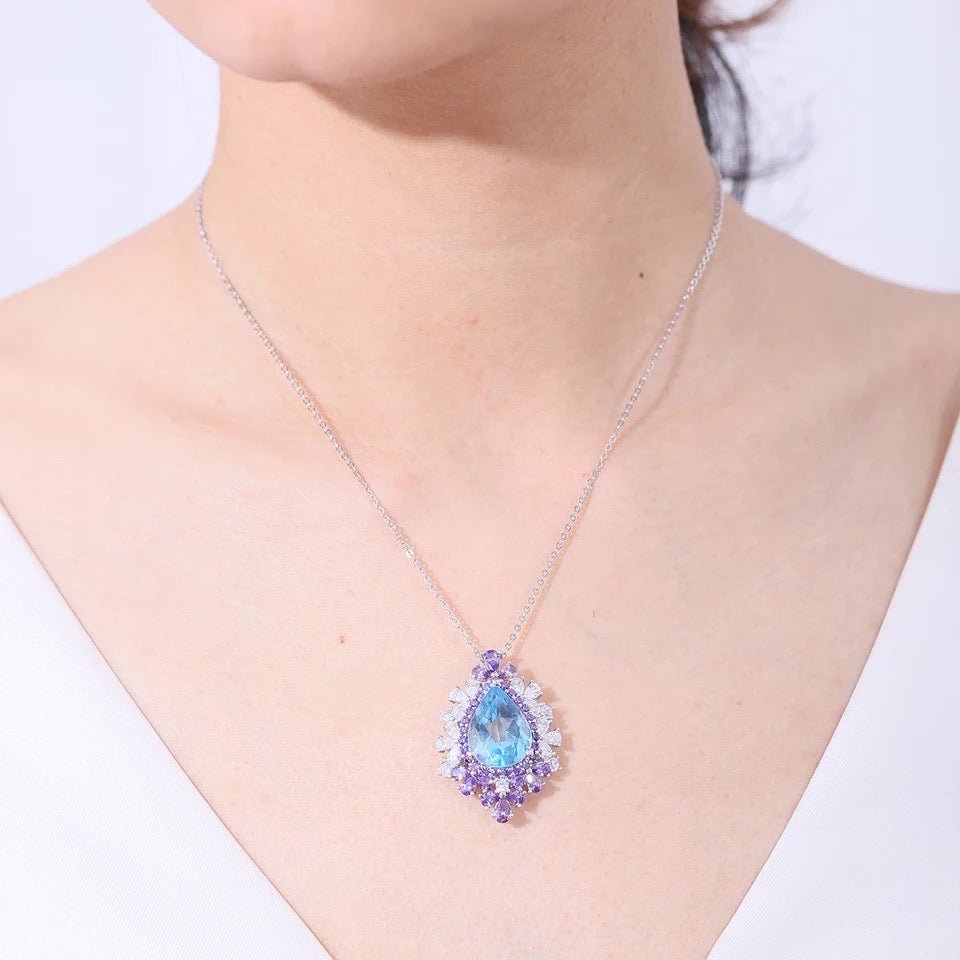 Silver Sky Blue Topaz Pendant with chain