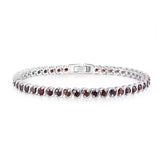 Silver Tennis Bracelet with Natural Garnet – Round Cut