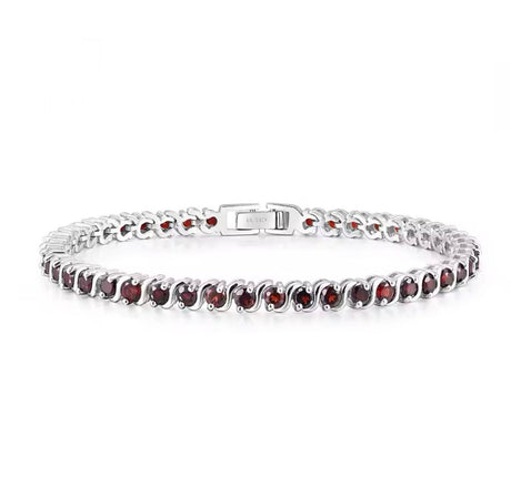 Silver Tennis Bracelet with Natural Garnet – Round Cut
