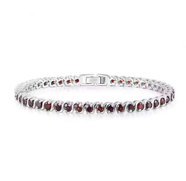 Silver Tennis Bracelet with Natural Garnet – Round Cut