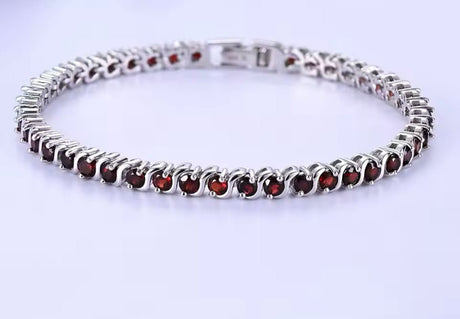 Silver Tennis Bracelet with Natural Garnet – Round Cut