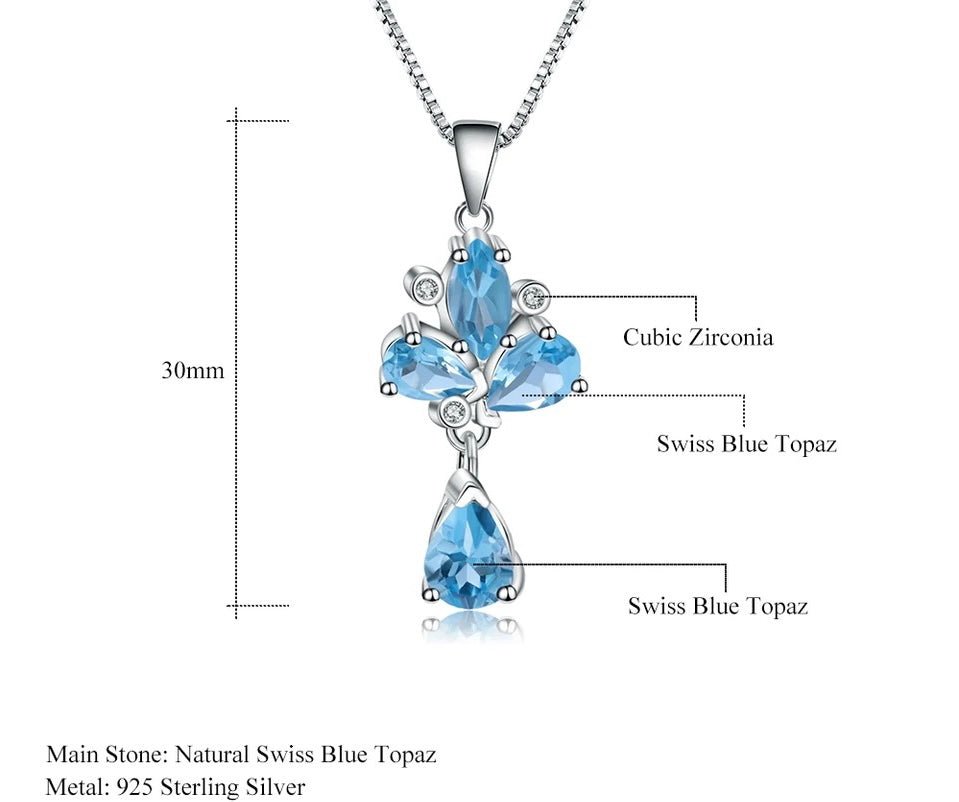 Silver Topaz Pendant – 3.34 ct Natural Blue Topaz