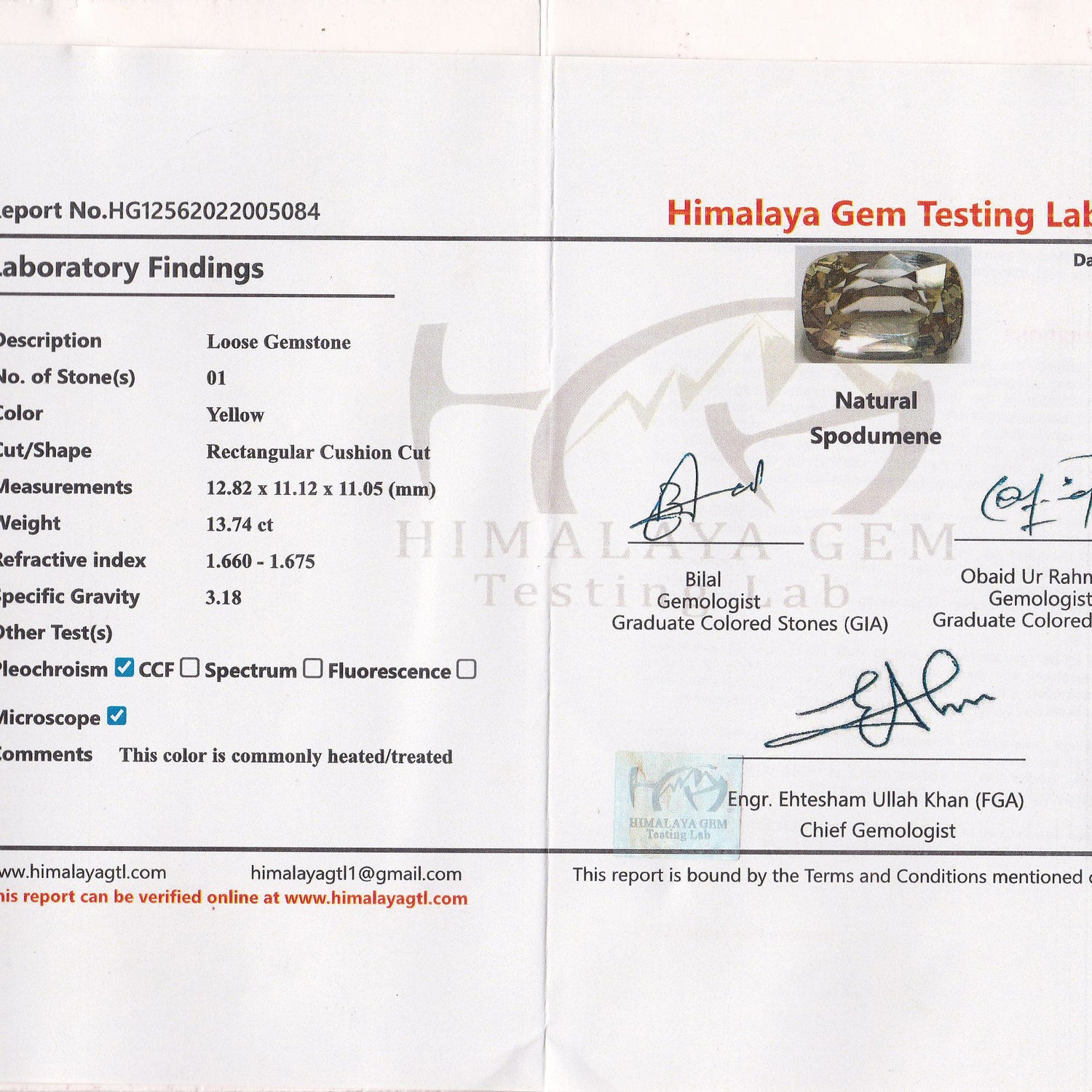 Spodumene 8.58 ct – Light Yellow, Octagonal Cut, HGTL Certified