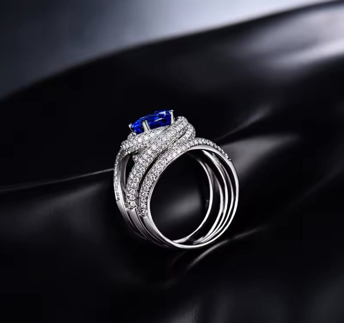 14K white gold tanzanite diamond convertible ring 2.86 ct adjustable modular design